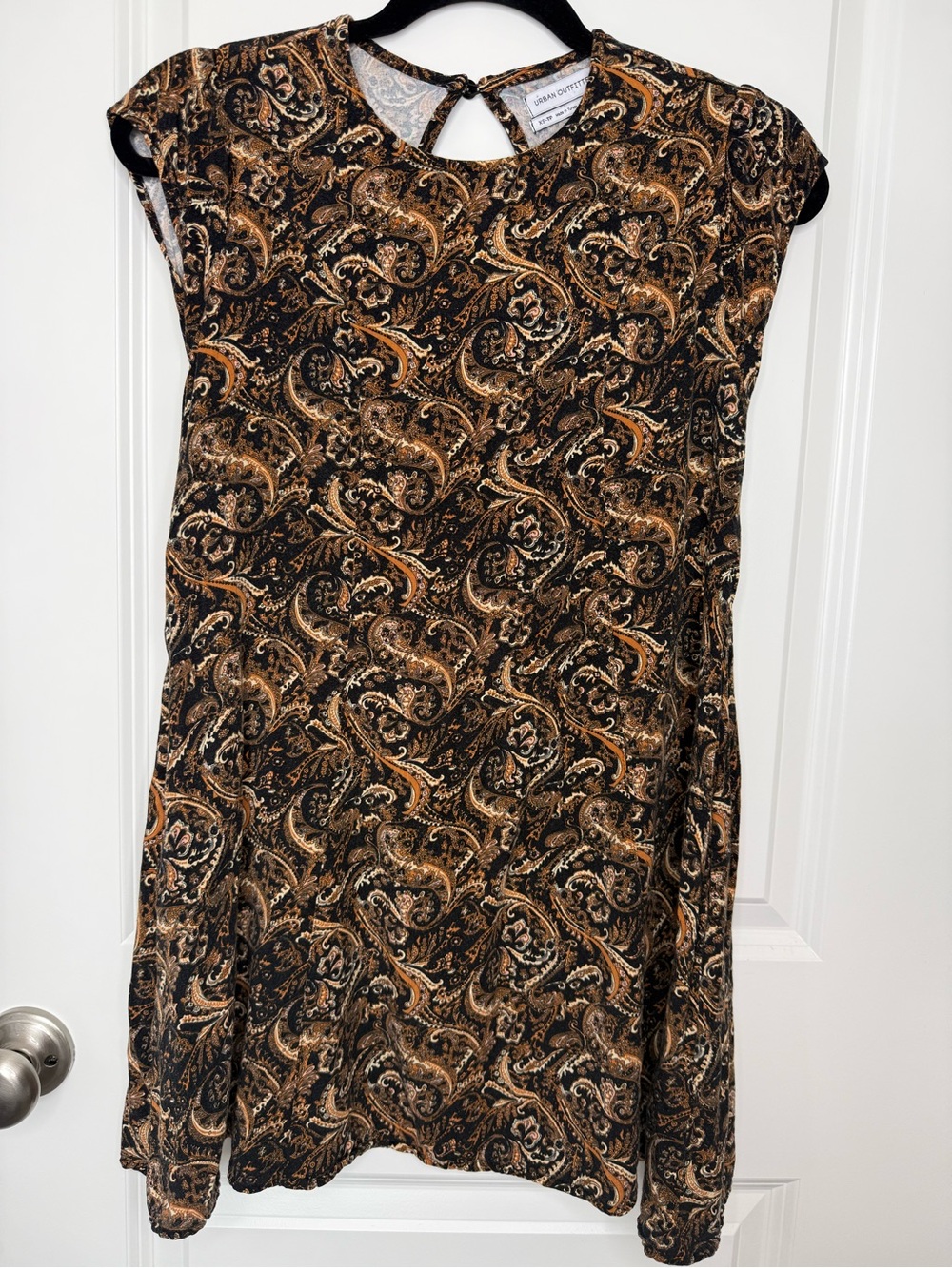 Urban Outfitters Paisley Mini Dress XS Boho Y2K Pocket Detail Brown Black